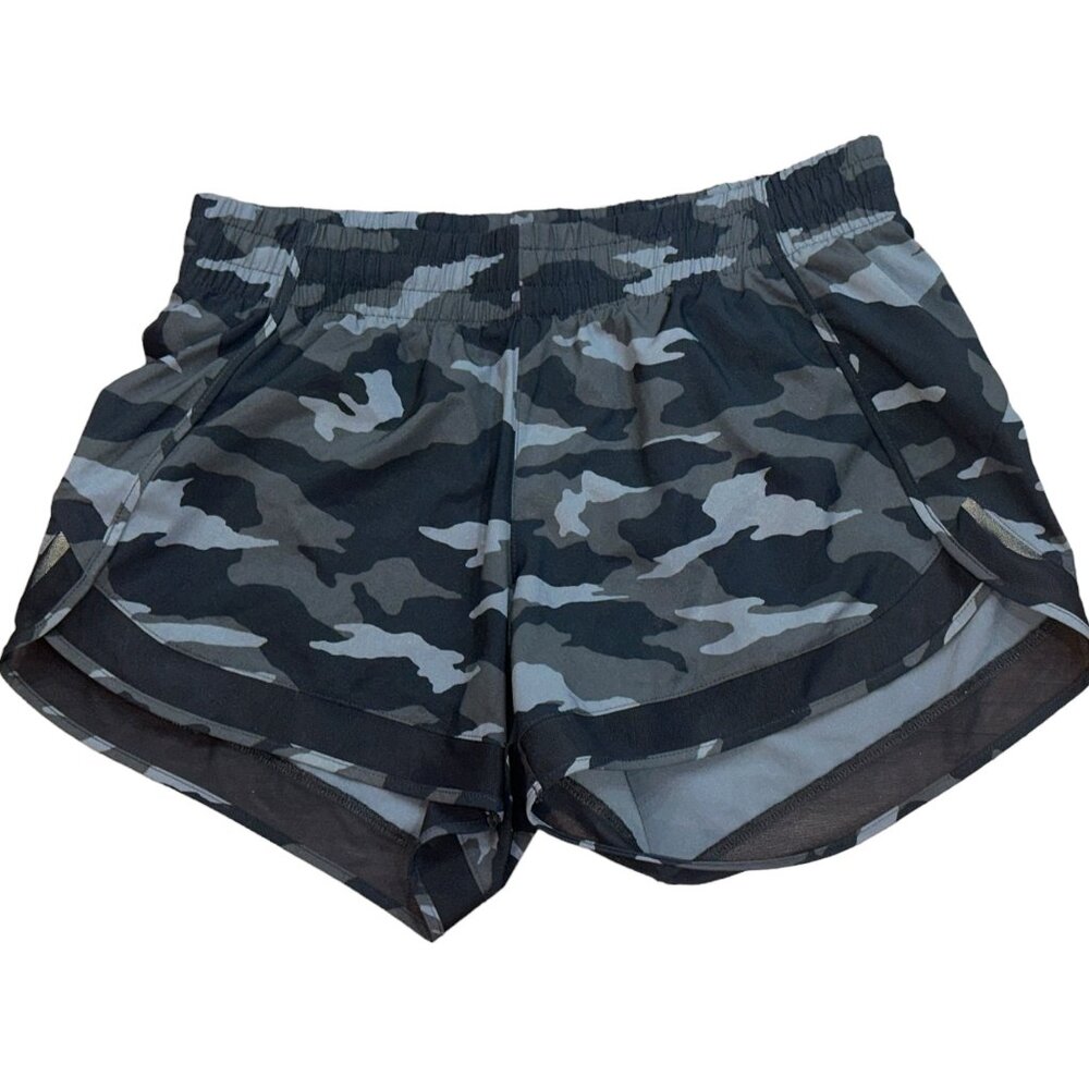 Athleta Printed Mesh Racer Run 4" Camo‎ Athletic Lined Shorts Size Small UFP 50
